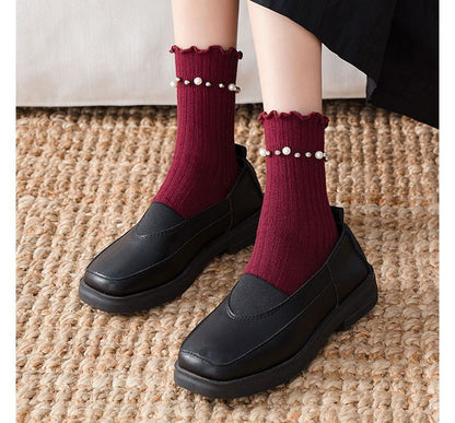 Plain Faux Pearl Beaded Short Socks SpreePicky