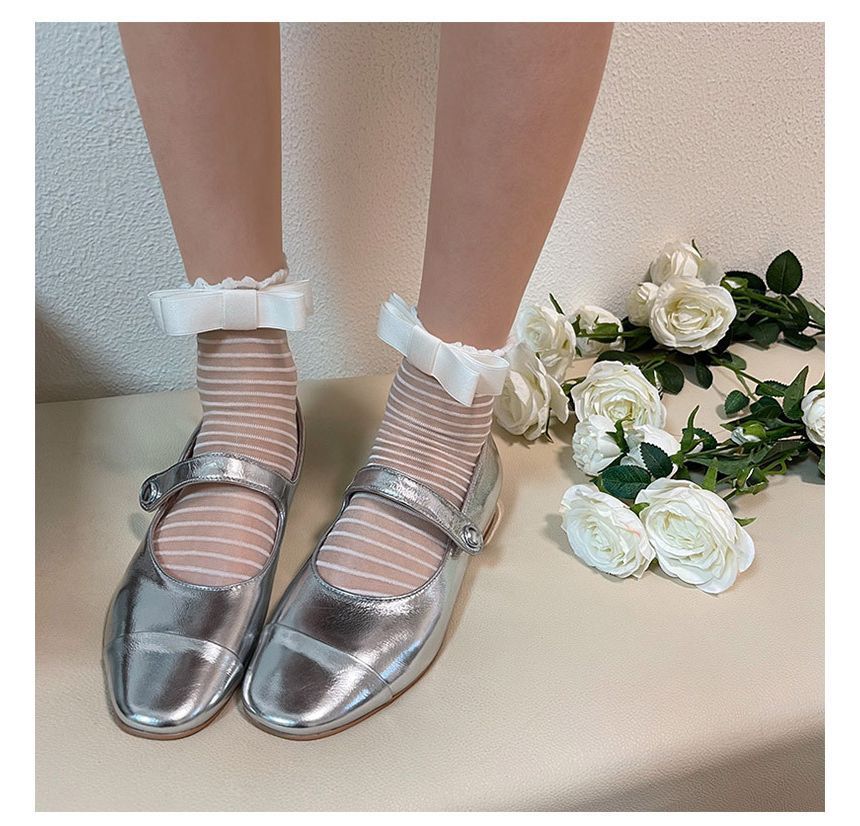 Bow Striped Mesh Socks SpreePicky