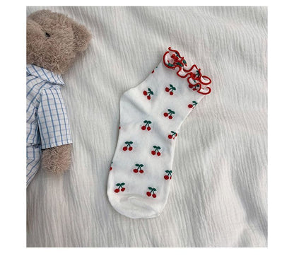 Ruffled Cherry Printed Socks SpreePicky