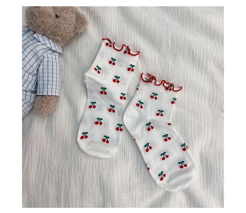 Ruffled Cherry Printed Socks SpreePicky