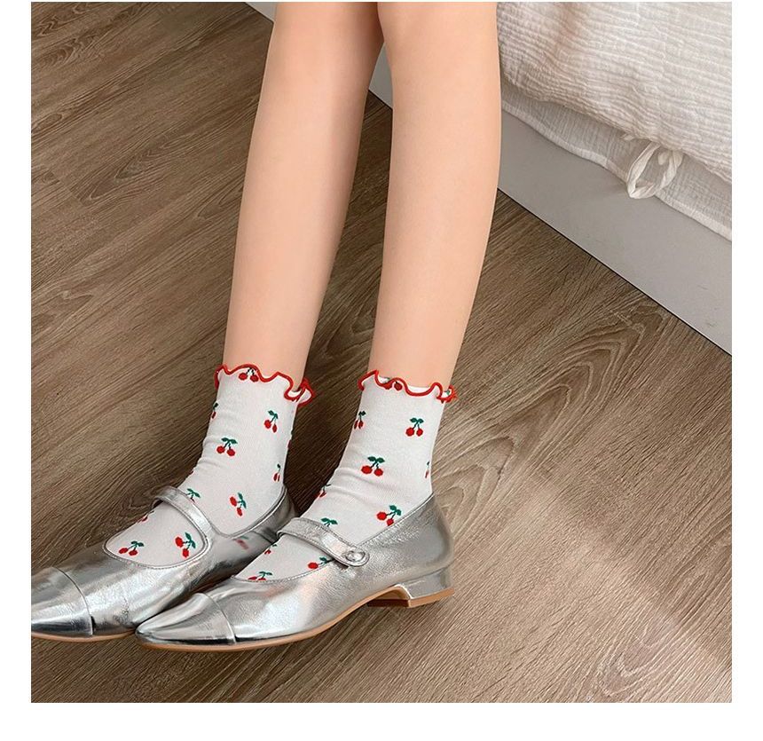 Ruffled Cherry Printed Socks SpreePicky