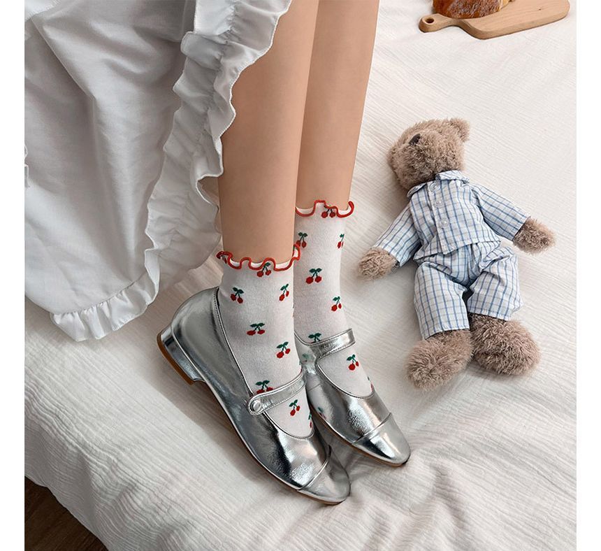 Ruffled Cherry Printed Socks SpreePicky