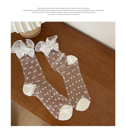 Bow Dotted Mesh Socks SpreePicky