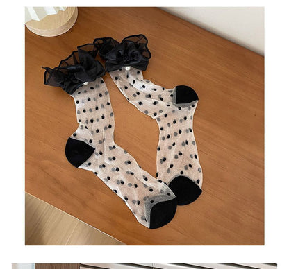 Bow Dotted Mesh Socks SpreePicky