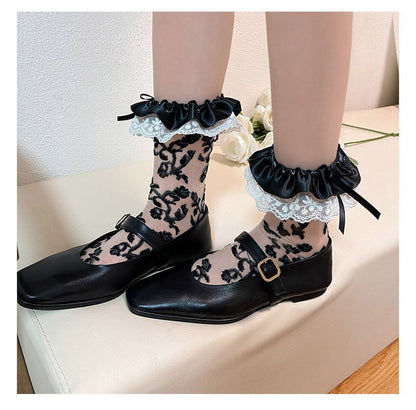 Ruffled Rose Pattern Lace Mesh Socks SpreePicky