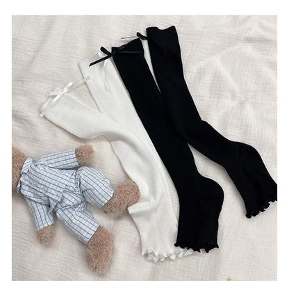 Bow Ruffled Ribbed Socks SpreePicky