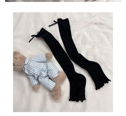 Bow Ruffled Ribbed Socks SpreePicky