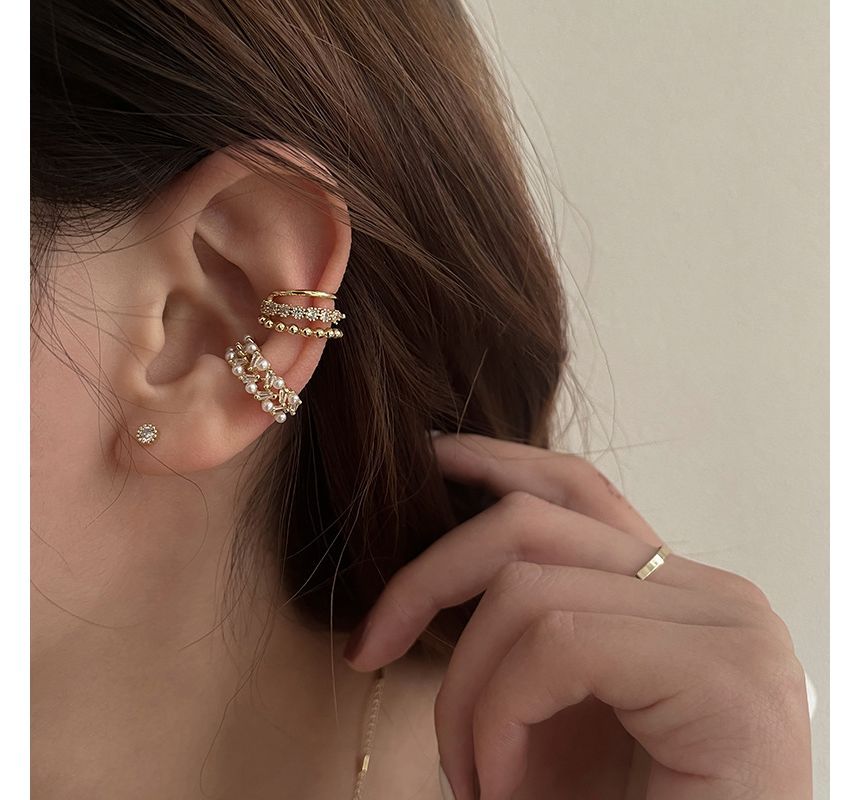 Rhinestone Faux Pearl Layered Alloy Cuff Earring (various designs) SpreePicky