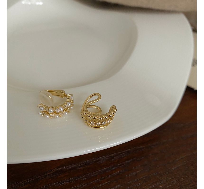 Rhinestone Faux Pearl Layered Alloy Cuff Earring (various designs) SpreePicky