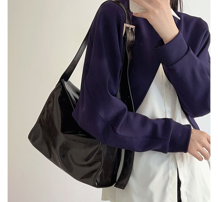 Faux Leather Plain Flap Shoulder Bag mySite