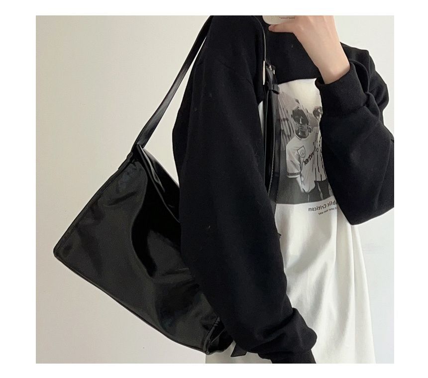 Faux Leather Plain Flap Shoulder Bag mySite