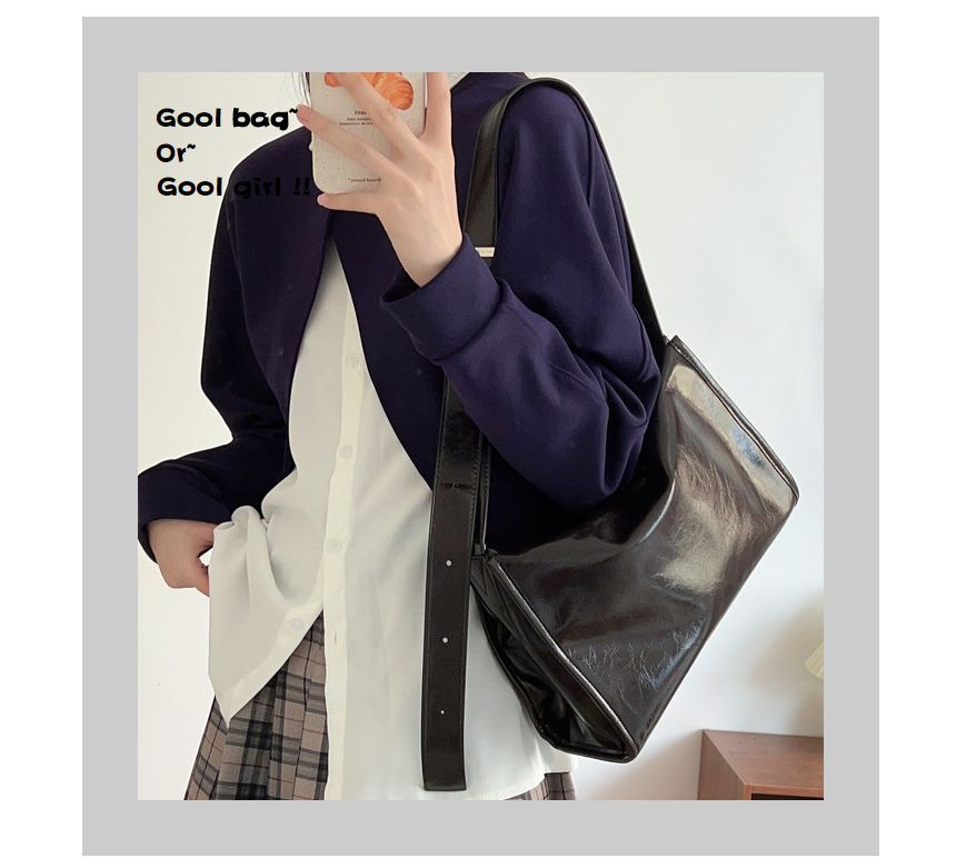 Faux Leather Plain Flap Shoulder Bag mySite