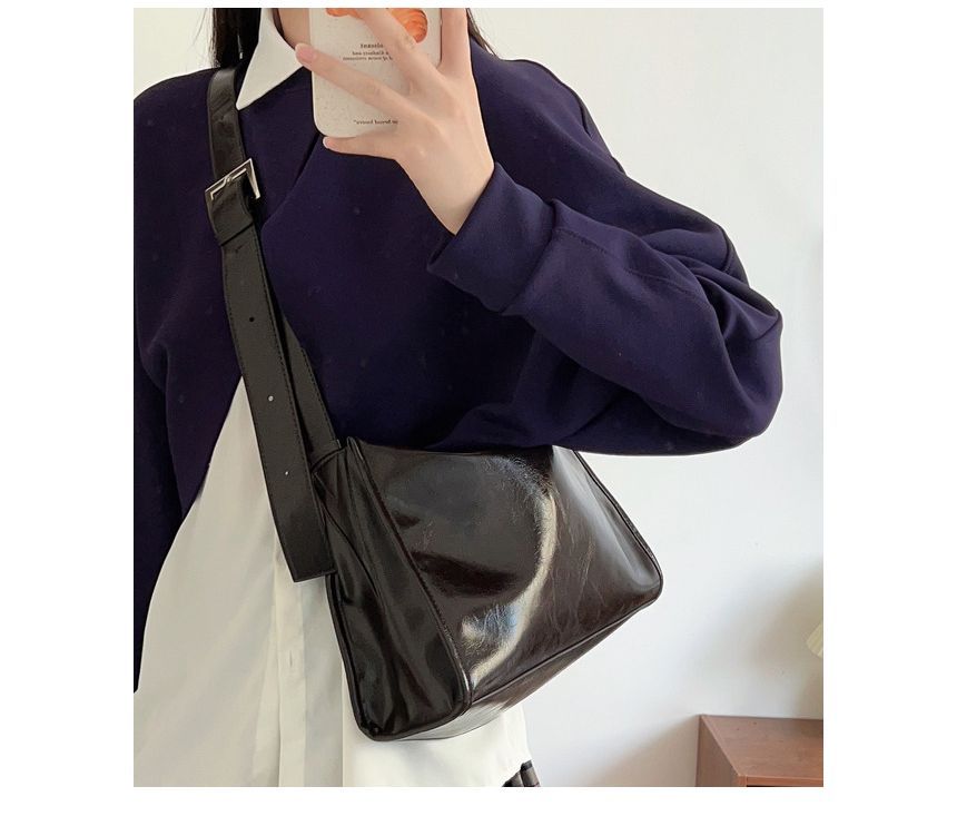 Faux Leather Plain Flap Shoulder Bag mySite