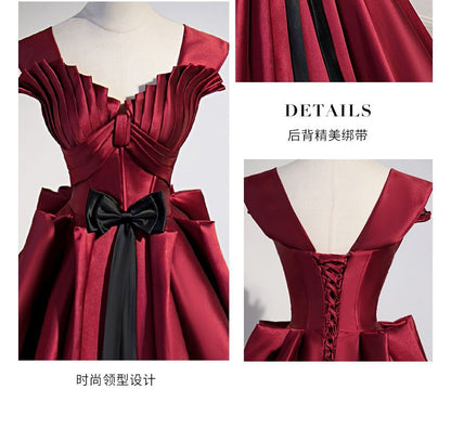 Sleeveless Plain Pleated Bow A-Line Evening Gown SpreePicky