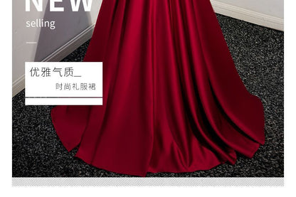 Puff-Sleeve Paneled Lace-Up Back A-Line Evening Gown SpreePicky