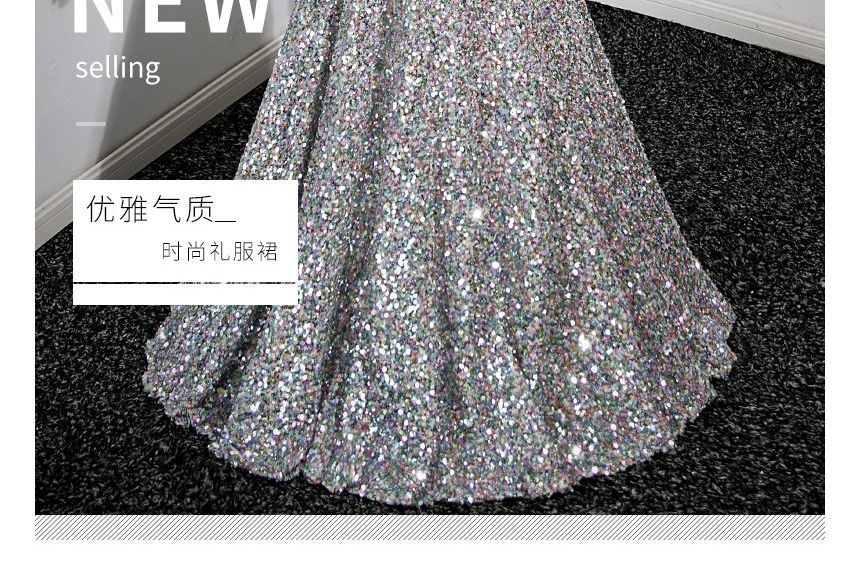 Off-Shoulder Sequined A-Line Evening Gown SpreePicky