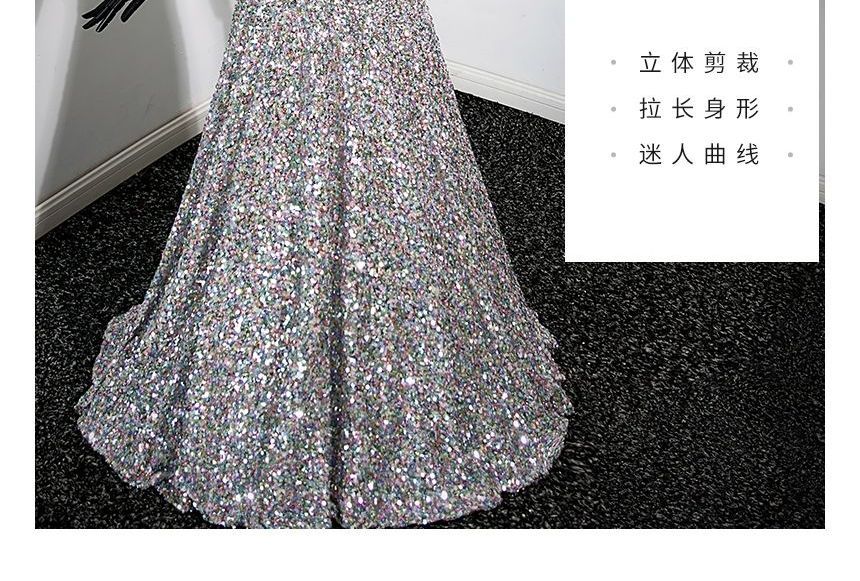 Off-Shoulder Sequined A-Line Evening Gown SpreePicky