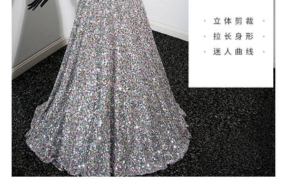 Off-Shoulder Sequined A-Line Evening Gown SpreePicky