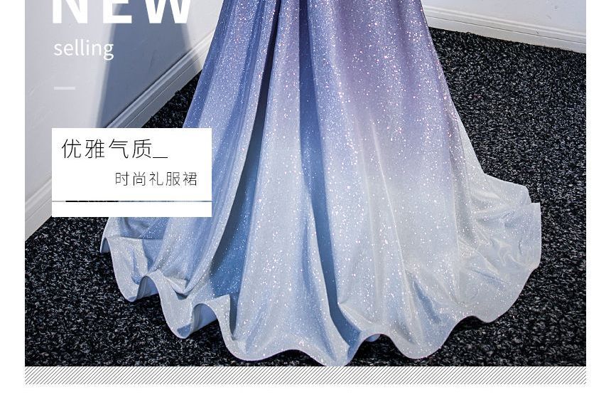 Off-Shoulder Gradient Glitter A-Line Evening Gown SpreePicky