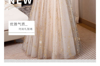 Long-Sleeve Off-Shoulder Two Tone Sequin A-Line Evening Gown SpreePicky