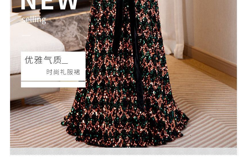 Long-Sleeve Off-Shoulder Sequin Tie Waist A-Line Evening Gown SpreePicky