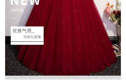 Off-Shoulder Plain Glitter Tie Waist A-Line Ball Gown SpreePicky