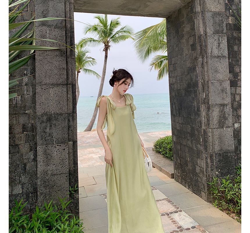 Sleeveless Square Neck Plain Maxi Dress SpreePicky