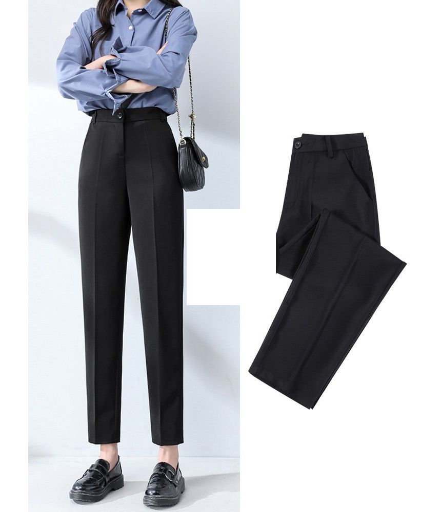 High Waist Plain Straight Leg Suit Pants SpreePicky