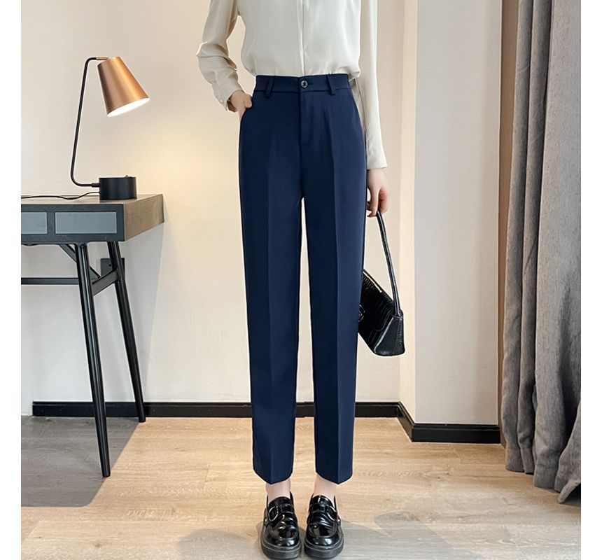 High Waist Plain Straight Leg Suit Pants SpreePicky