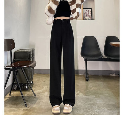 High Rise Plain Scallop Edge Wide Leg Pants SpreePicky