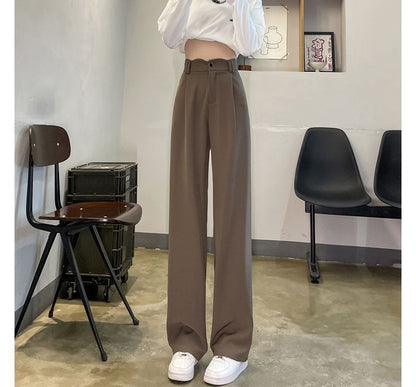 High Rise Plain Scallop Edge Wide Leg Pants SpreePicky