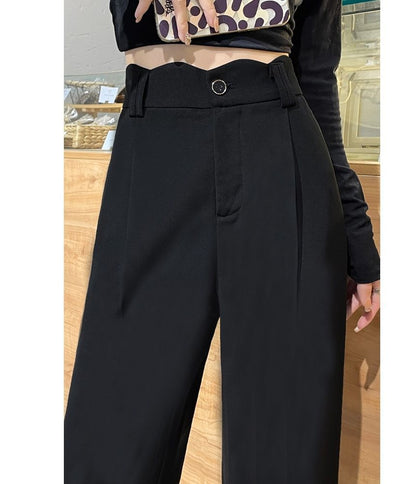 High Rise Plain Scallop Edge Wide Leg Pants SpreePicky