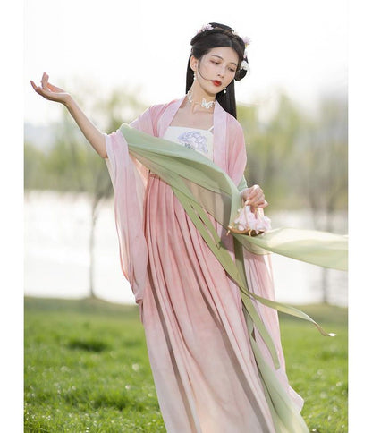 Traditional Chinese Long Jacket / Spaghetti Strap Maxi Dress / Sash / Set SpreePicky