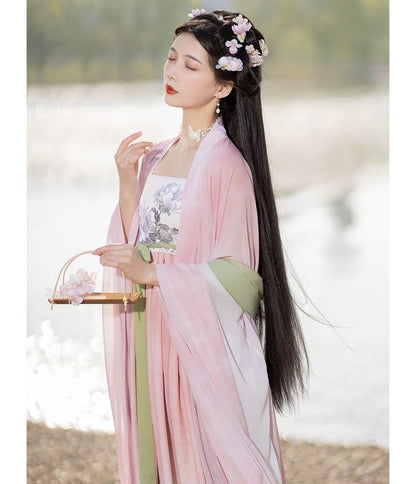 Traditional Chinese Long Jacket / Spaghetti Strap Maxi Dress / Sash / Set SpreePicky