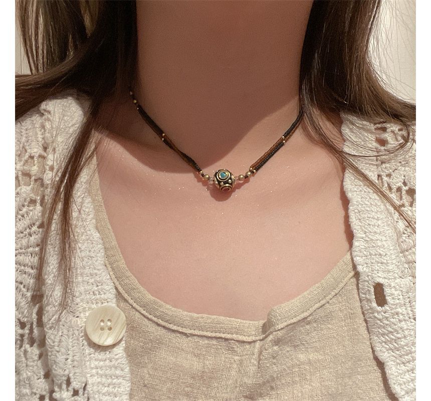 / Cord Bead Pendant Bracelet Choker FashionChic