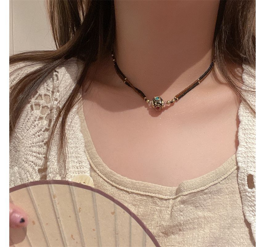 / Cord Bead Pendant Bracelet Choker FashionChic