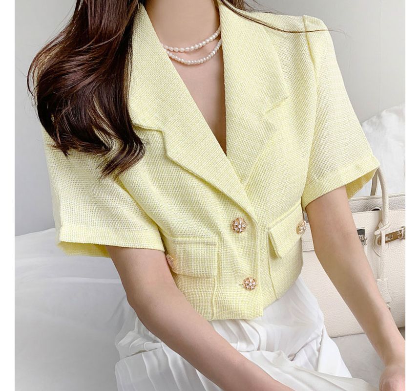 Short-Sleeve Lapel Collar Button Blazer SpreePicky