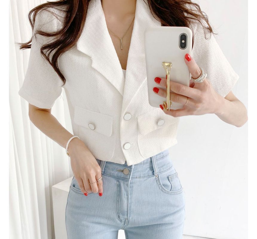 Short-Sleeve Lapel Collar Button Blazer SpreePicky