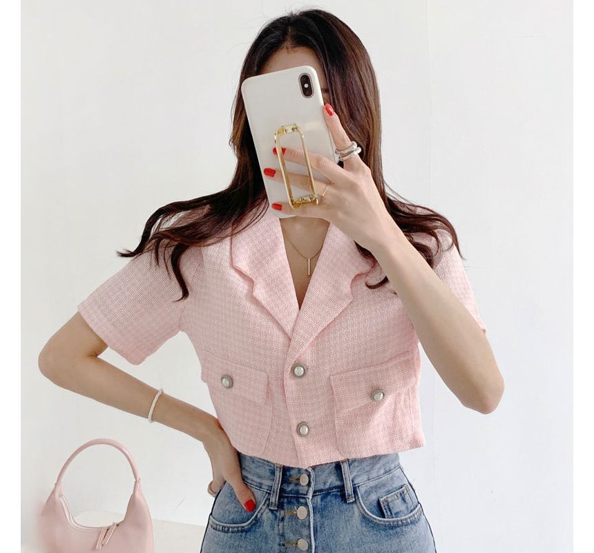 Short-Sleeve Lapel Collar Button Blazer SpreePicky