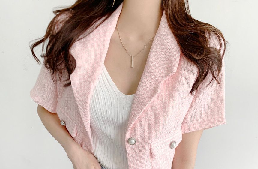 Short-Sleeve Lapel Collar Button Blazer SpreePicky