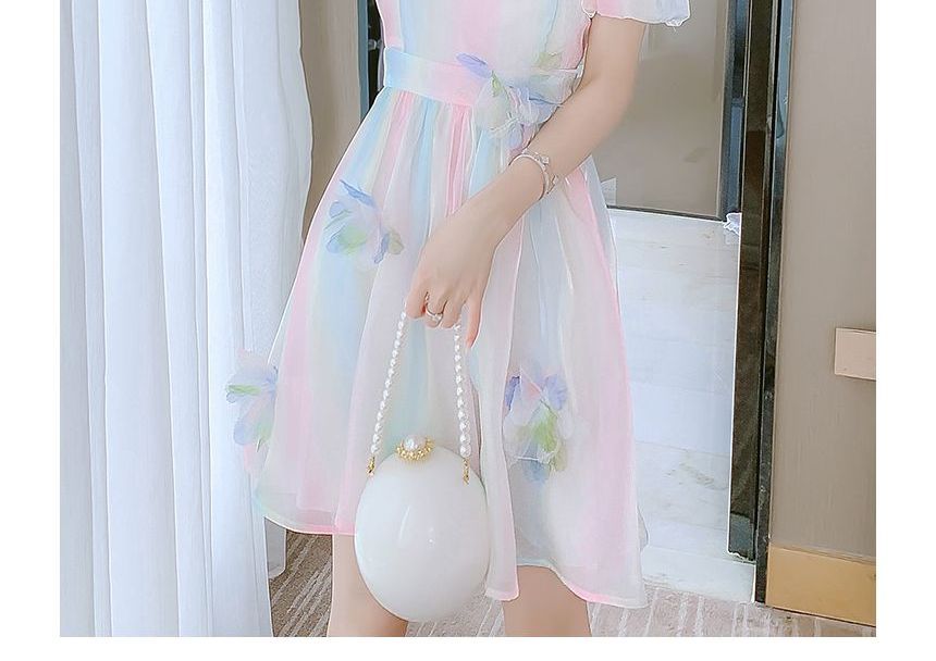 Puff Sleeve Square Neck Gradient Flower Detail A-Line Dress (Various Designs) mySite