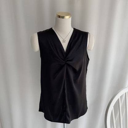 Sleeveless V-Neck Plain Twist Blouse mySite