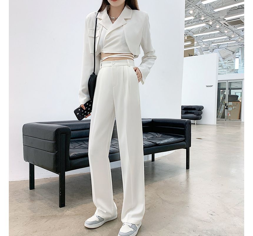 High Rise Plain Wide Leg Suit Pants SpreePicky