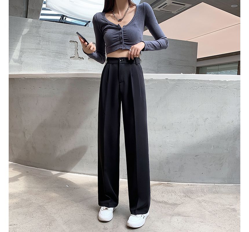 High Rise Plain Wide Leg Suit Pants SpreePicky