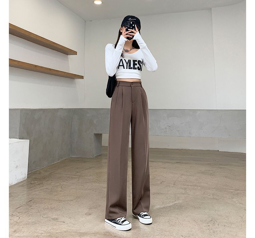 High Rise Plain Wide Leg Suit Pants SpreePicky