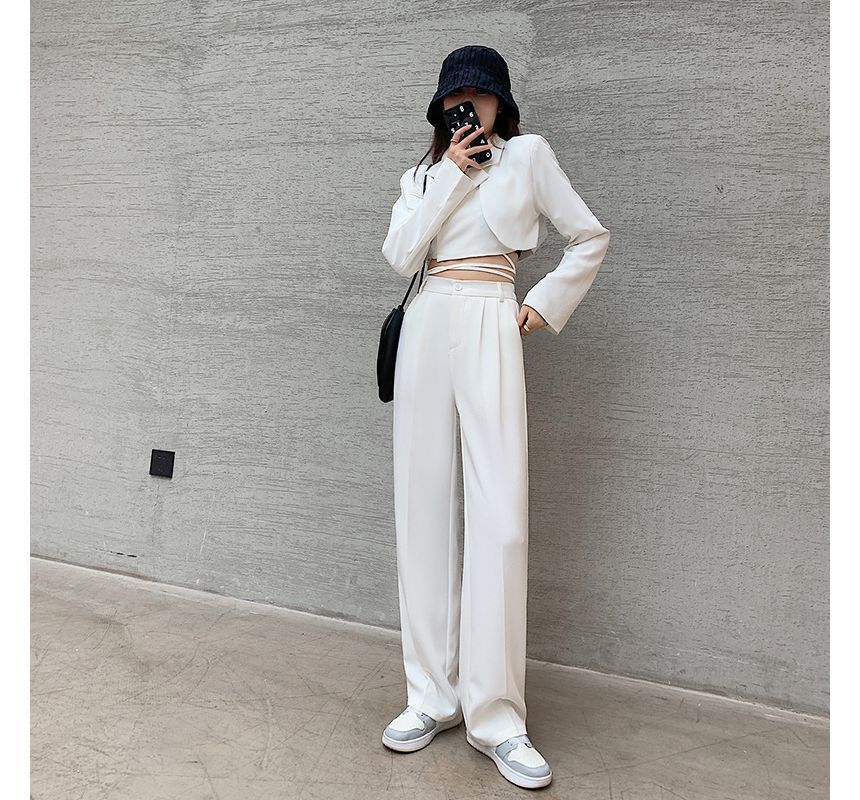 High Rise Plain Wide Leg Suit Pants SpreePicky