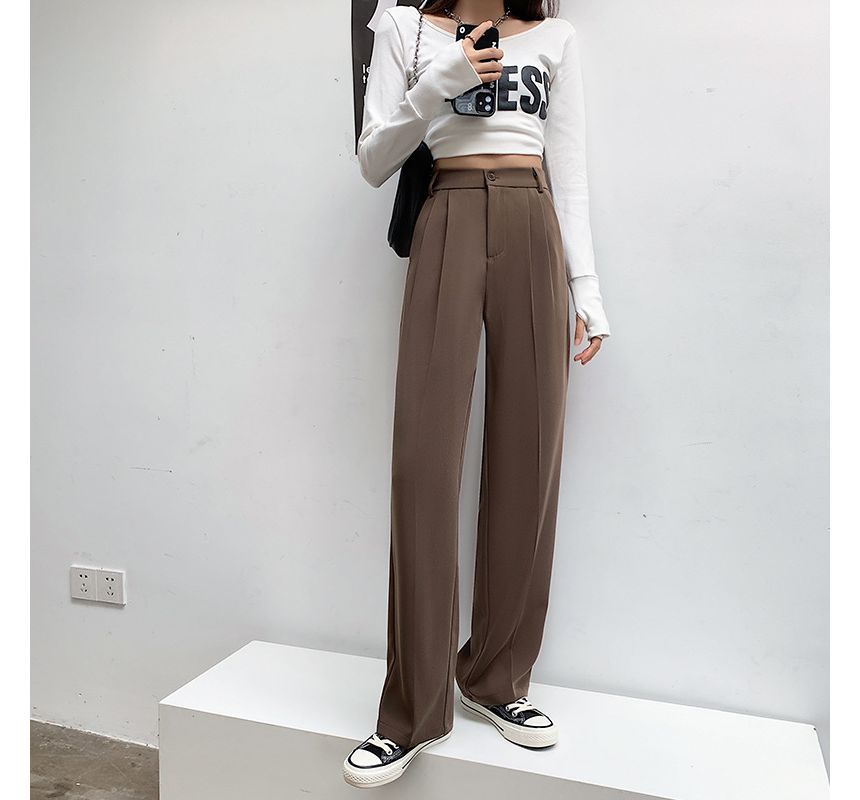 High Rise Plain Wide Leg Suit Pants SpreePicky