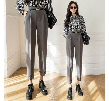 High Rise Plain Cropped Tapered Slacks SpreePicky