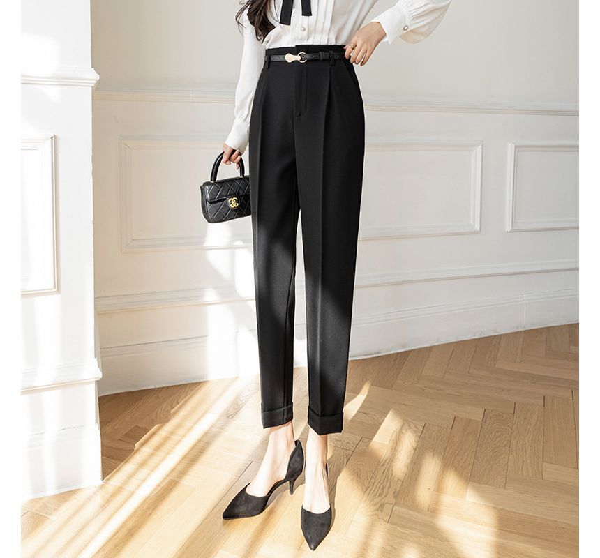 High Rise Plain Cropped Tapered Slacks SpreePicky