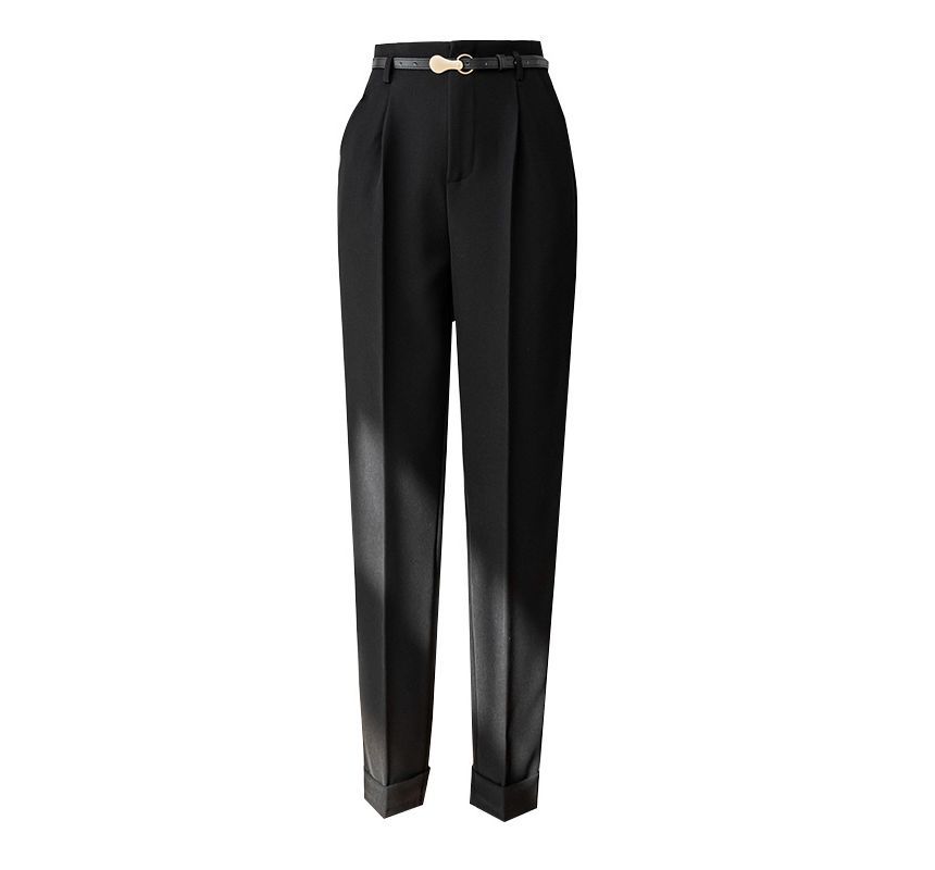 High Rise Plain Cropped Tapered Slacks SpreePicky